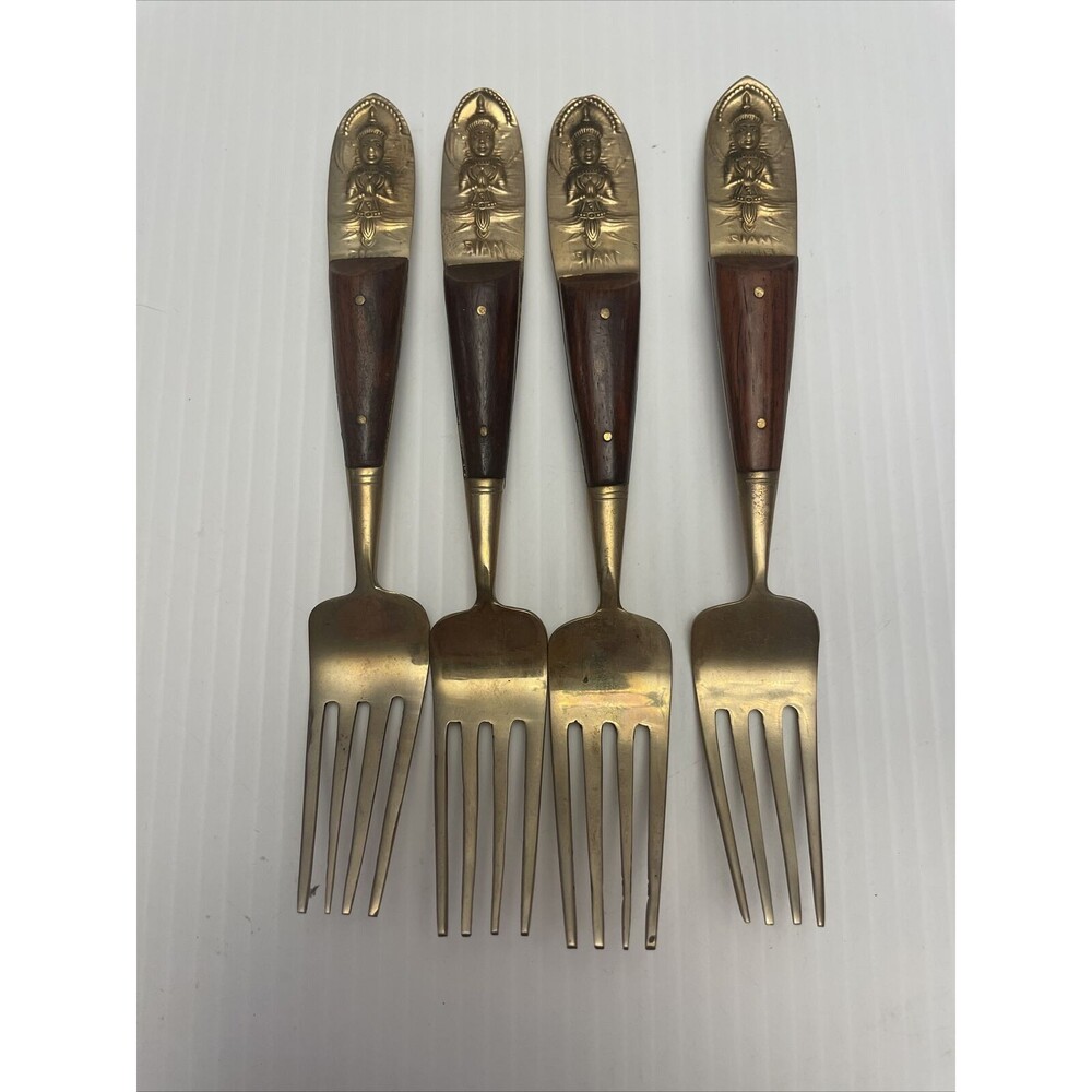 VTG 11 Pc BUDDHIST Bronze Nickel FLATWARE Fork Knife Spoon THAILAND Handcrafted - Picture 2 of 8
